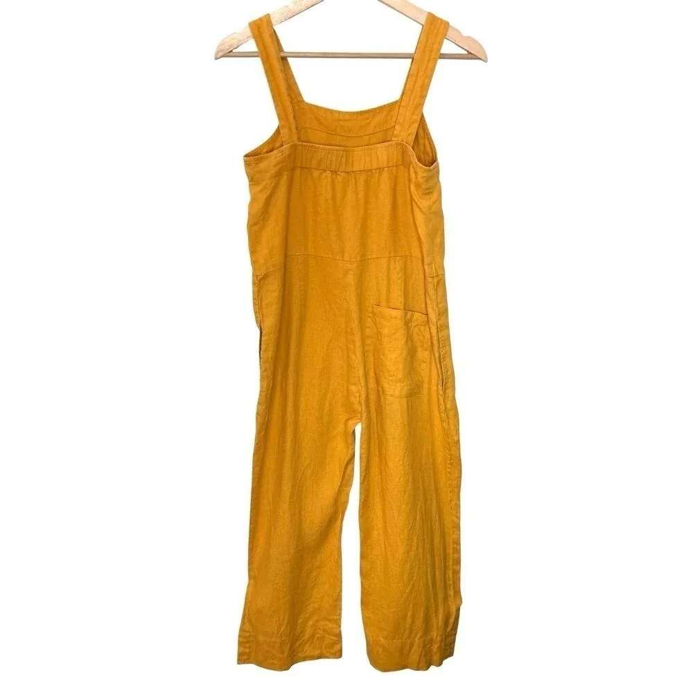 EVERLANE Linen Jumpsuit Wide Leg Square Neck Pockets Size 0 Preppy Granola Artsy